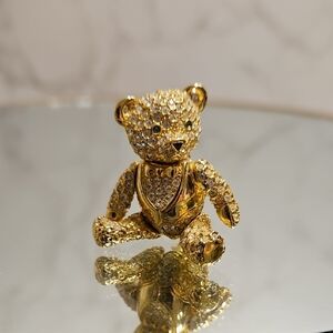 Vintage Joan Rivers Teddy Bear Brooch Goldtone And Rhinestone